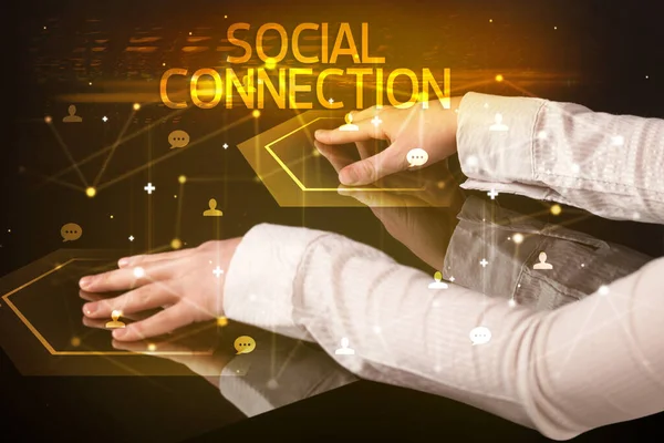 Навигация Социальным Сетям Помощью Надписи Social Connection Новая Концепция Медиа — стоковое фото