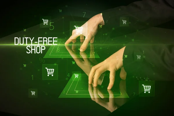Compras Line Com Duty Free Shop Conceito Inscrição Com Ícones — Fotografia de Stock