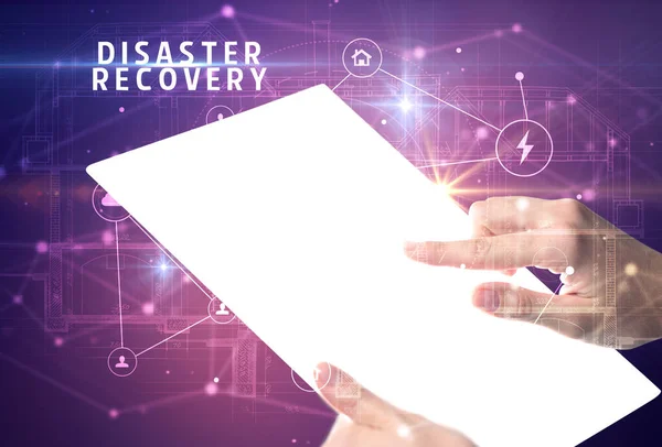Futuristisches Tablet Mit Aufschrift Disaster Recovery Cyber Sicherheitskonzept — Stockfoto