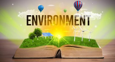 ENVIRONMENT yazıtlı açık kitap, yenilenebilir enerji kavramı