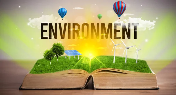 有环境题词 可再生能源概念的开卷书 — 图库照片