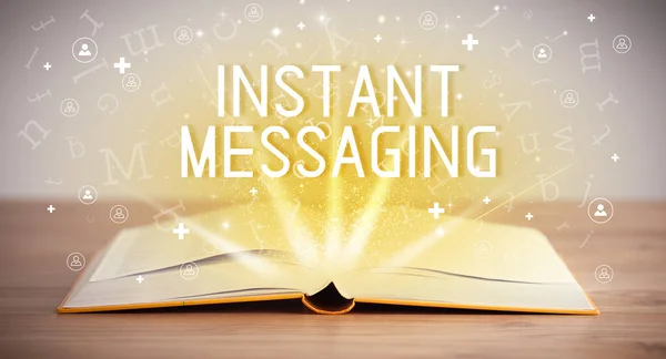 Open book with INSTANT MESSAGING inscription, social media concept