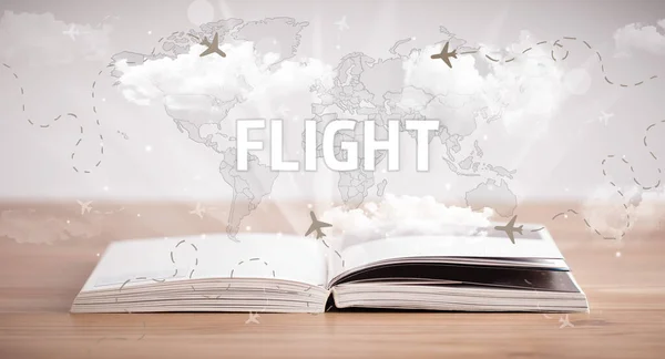 Nyitott Könyv Flight Felirattal Nyaralás Koncepció — Stock Fotó