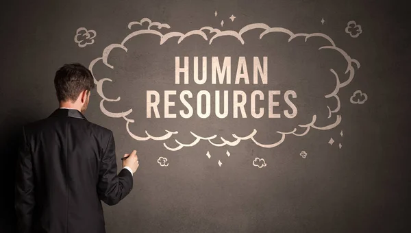 Üzletember Felhőt Rajzol Human Erőforrások Felirattal Belül Modern Üzleti Koncepció — Stock Fotó