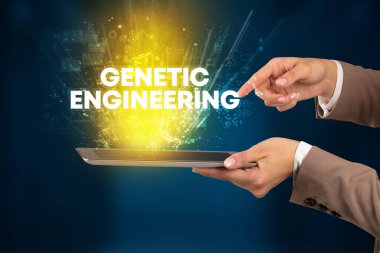 GENETIC ENGINEERING yazıt, yenilikçi teknoloji konsepti ile bir dokunmatik ekran yakın çekim