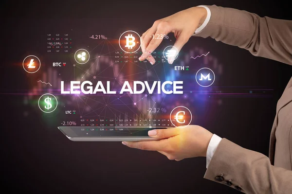 Érintőképernyő Közelsége Jogi Advice Felirattal Üzleti Lehetőség Koncepció — Stock Fotó