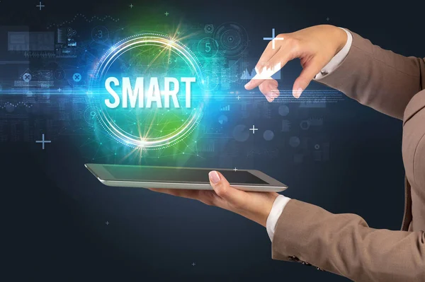 Close Touchscreen Smart Inscription New Technology Concept — Stock Photo, Image