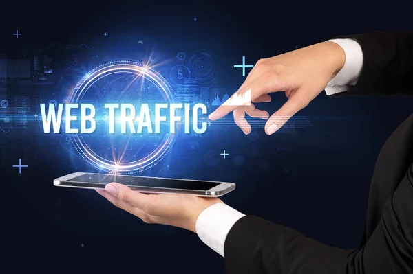 Close Van Een Touchscreen Met Web Traffic Inscriptie New Technology — Stockfoto