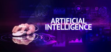 ARTIFICIAL INTELLIGENCE yazıtları ve modern teknoloji konseptiyle el ele tutuşmak