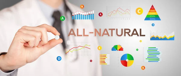 Táplálkozási Egy Tablettát All Natural Felirattal Egészséges Életmód Koncepció — Stock Fotó