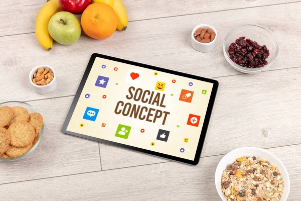 Compostage Sain Tablette Avec Inscription Concept Social Concept Réseautage Social — Photo