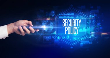 SECURITY POLİTİK yazıtlı, siber güvenlik kavramına sahip kablosuz kablosuz ağ.