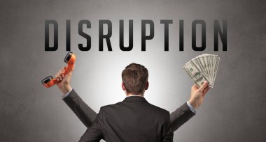 DISRUPTION yazıtları, siber güvenlik kavramına sahip bir işadamının arka görüşü