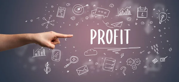 Close Cropped Hand Pointing Profit Inscription Modern Business Solution Concept — Stock Photo, Image