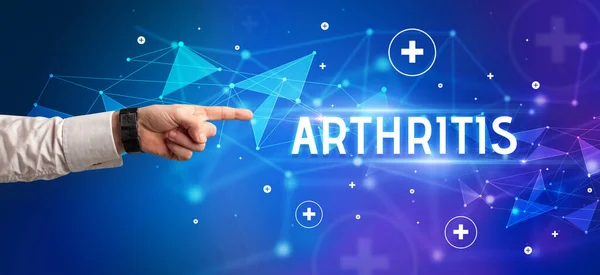 Arthritis Feliratra Mutató Levágott Kéz Közelképe Orvosi Fogalom — Stock Fotó