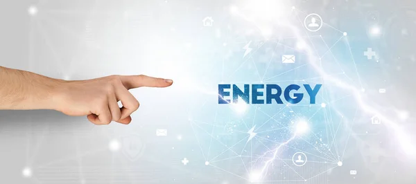 Рука Вказує Напис Energy Сучасна Концепція Технології — стокове фото
