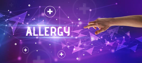 Close Dari Tangan Dipotong Menunjuk Pada Prasasti Allergy Konsep Medis — Stok Foto