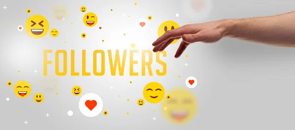 Close Cropped Hand Pointing Followers Inscription Social Media Concept — Stock Photo, Image