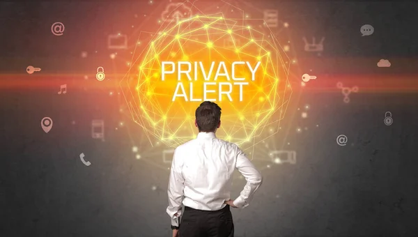 Vue Arrière Homme Affaires Avec Inscription Privacy Alert Concept Sécurité — Photo