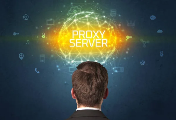 Vue Arrière Homme Affaires Avec Inscription Proxy Server Concept Sécurité — Photo