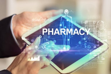 PHARMACY yazıtlı elektronik tıbbi kayıt, tıbbi teknoloji konsepti