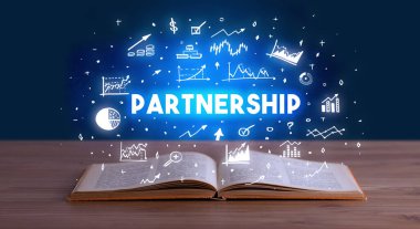 Açık bir kitaptan çıkan ortaklık kitabesi, iş kavramı