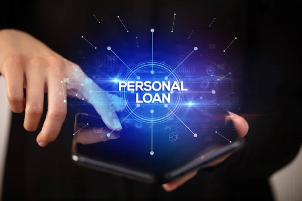 개인용 Loan 새로운 비즈니스 개념을 수있는 스마트폰 사업가 — 스톡 사진