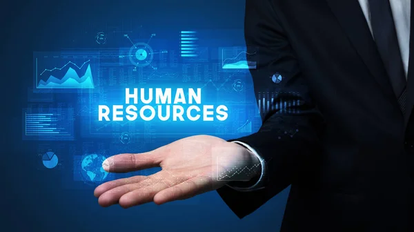 Dłoń Biznesmena Napisem Human Resources Koncepcja Sukcesu Biznesowego — Zdjęcie stockowe