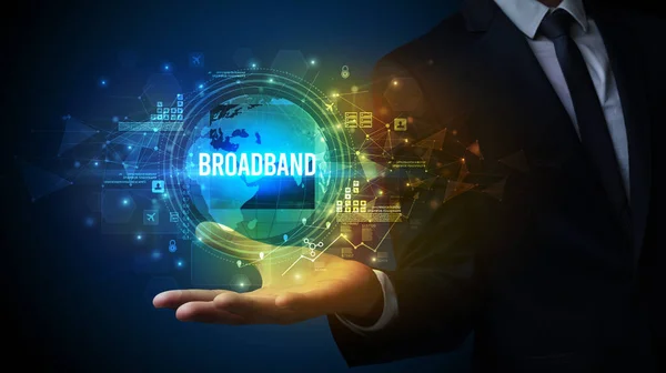 Elegante Mano Broadband Iscrizione Concetto Tecnologia Digitale — Foto Stock
