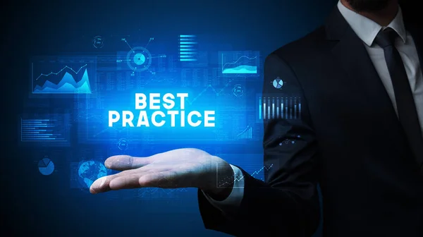 Рука Бізнесмена Тримає Напис Best Practice Концепція Успіху Бізнесу — стокове фото