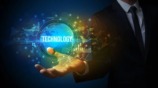 Elegant Hand Holding Technology Inscription Digital Technology Concept — Stock Photo, Image