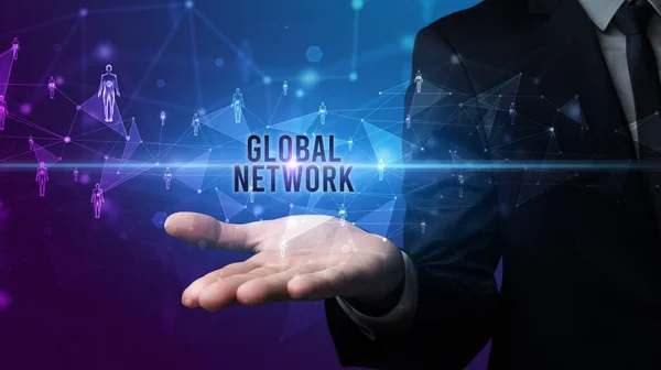 Елегантна Рука Тримає Напис Global Network Концепцію Соціальних Мереж — стокове фото