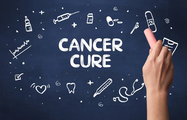 Ruční Kresba Rakovina Lék Nápis Bílou Křídou Tabuli Lékařské Pojetí — Stock fotografie