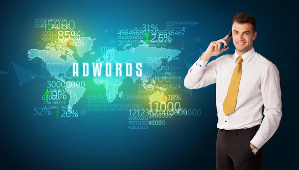 Zakenman Voor Een Beslissing Met Adwords Inscriptie Business Concept — Stockfoto