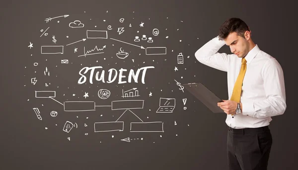 Empresario Pensando Con Inscripción Estudiante Concepto Educación Empresarial —  Fotos de Stock