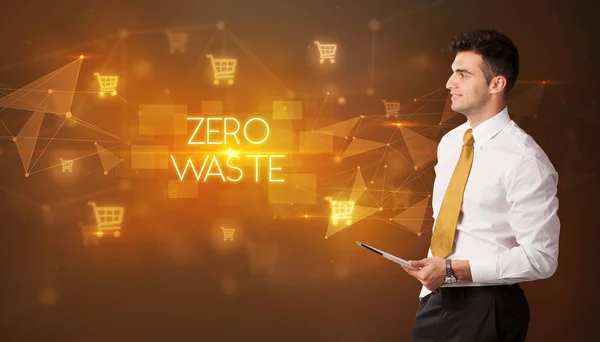 Hombre Negocios Con Iconos Carrito Compras Inscripción Zero Waste Concepto —  Fotos de Stock