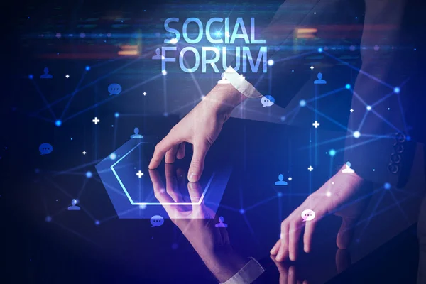 Navegando Redes Sociais Com Inscrição Social Forum Novo Conceito Mídia — Fotografia de Stock