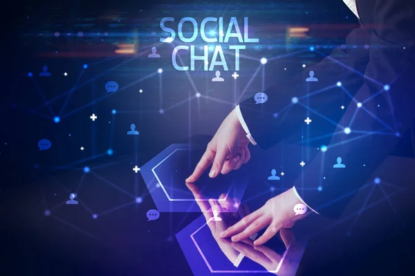 Navigace Sociálních Sítích Nápisem Social Chat Nový Koncept Médií — Stock fotografie