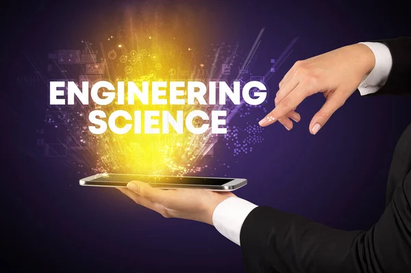 Nahaufnahme Eines Touchscreens Mit Engineering Science Beschriftung Innovatives Technologiekonzept — Stockfoto
