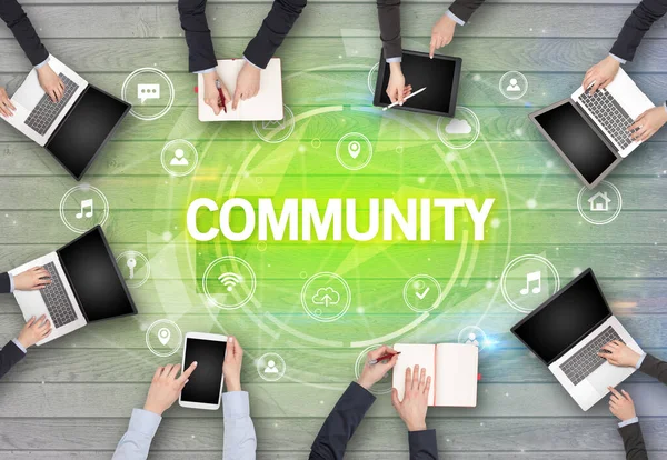 Group People Having Meeting Community Insciption Social Networking Concept — Stock Photo, Image