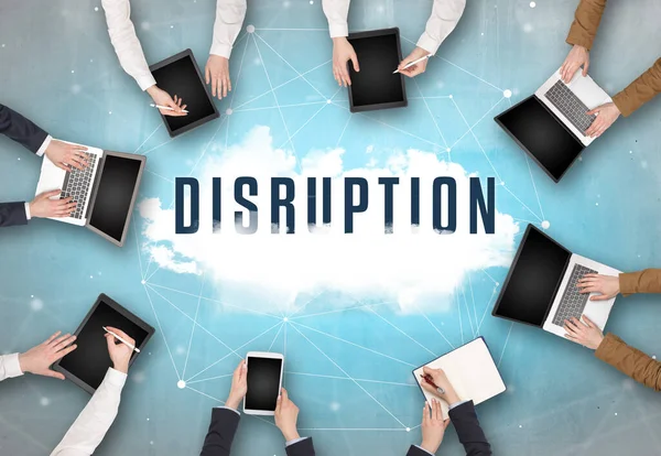 Gruppe Von Menschen Die Ein Treffen Mit Disruption Insciption Web — Stockfoto