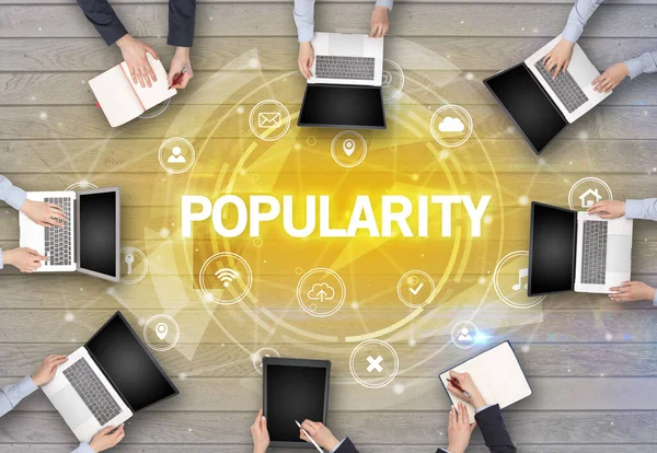 Group People Having Meeting Popularity Insciption Social Networking Concept — Stock Photo, Image