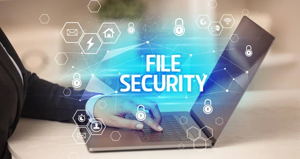 File Security Επιγραφή Στο Laptop Την Ασφάλεια Του Διαδικτύου Και — Φωτογραφία Αρχείου