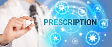 Doktorun prescRIPTION yazıtlı ilaç vermesi, koronavirüs konsepti