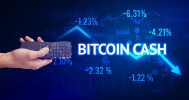 BITCOIN CASH yazıtlı, modern iş konsepti olan kablosuz kablosuz ağ.