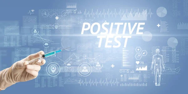 Шприц Вирусной Вакциной Надписью Positive Test Концепция Противоядия — стоковое фото