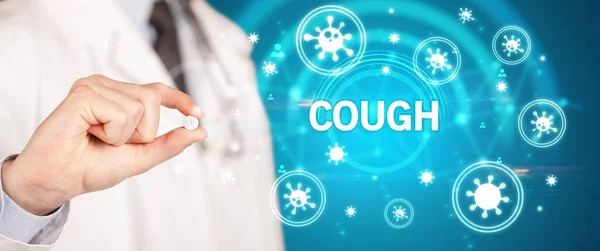 Doktor Öksürük Şurubu Koronavirüs Konseptiyle Hap Veriyor — Stok fotoğraf
