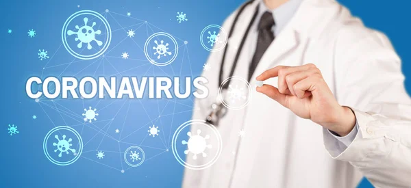 Dokter Memberikan Pil Dengan Tulisan Coronavirus Konsep Coronavirus — Stok Foto