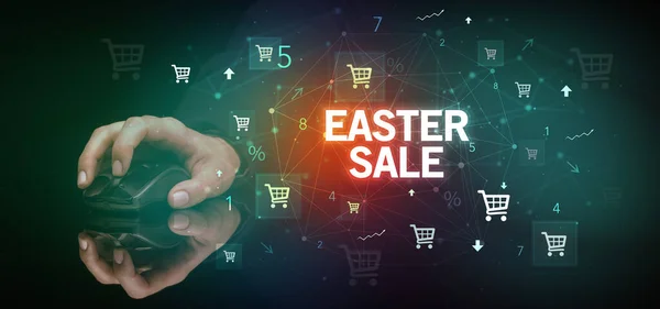 Easter Satış Yazıtları Online Alışveriş Konseptiyle Ele Tutuşmak — Stok fotoğraf