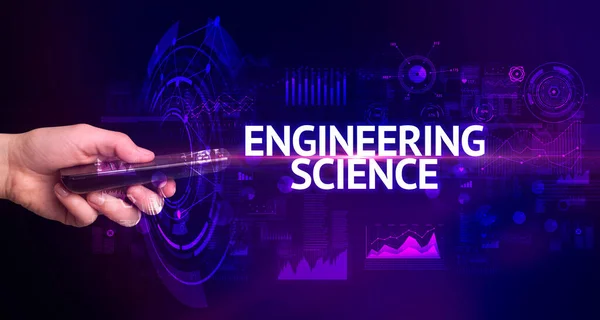 Mano Con Periférico Inalámbrico Con Inscripción Engineering Science Concepto Tecnología —  Fotos de Stock